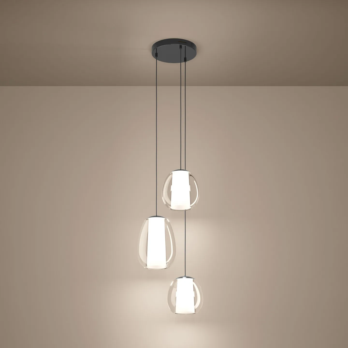 Menorca LED-hengelampe, nikkel, 42 cm, 3 lyskilder, CCT – Stars of Light - Stue - Moderne - Glass - Med flere lyskilder