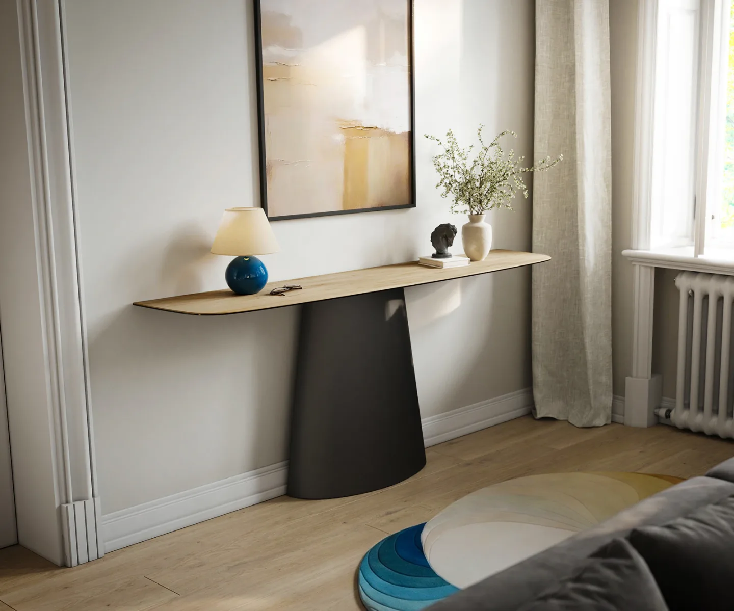 Konsolentisch Edge Boot 180x40 cm Keramik Laminam® Sabbia Eichefarbig Conos Metall Schwarz