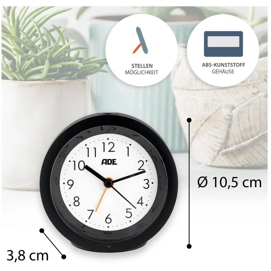 Wecker ADE Schwarz, Weiss Kunststoff/Silikon B 10.5 cm