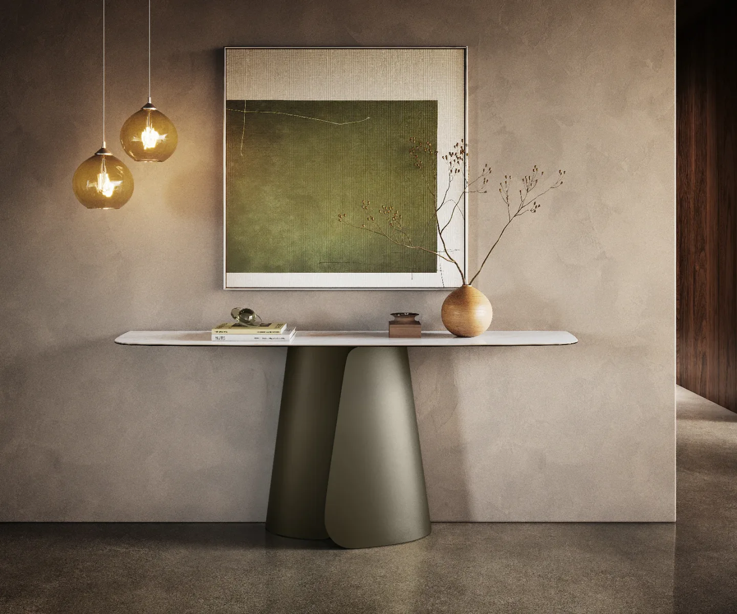 Konsolentisch Edge Boot 180x40 cm Keramik Onyx Pearl Livos Metall Effektfinish Titan