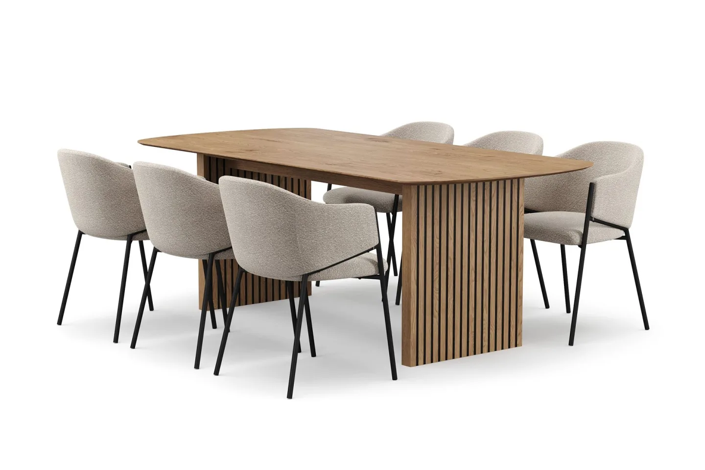 Richeto Matbord 210 cm med 6 Filip Matstolar - Naturlig finish / Taupe Bouclé