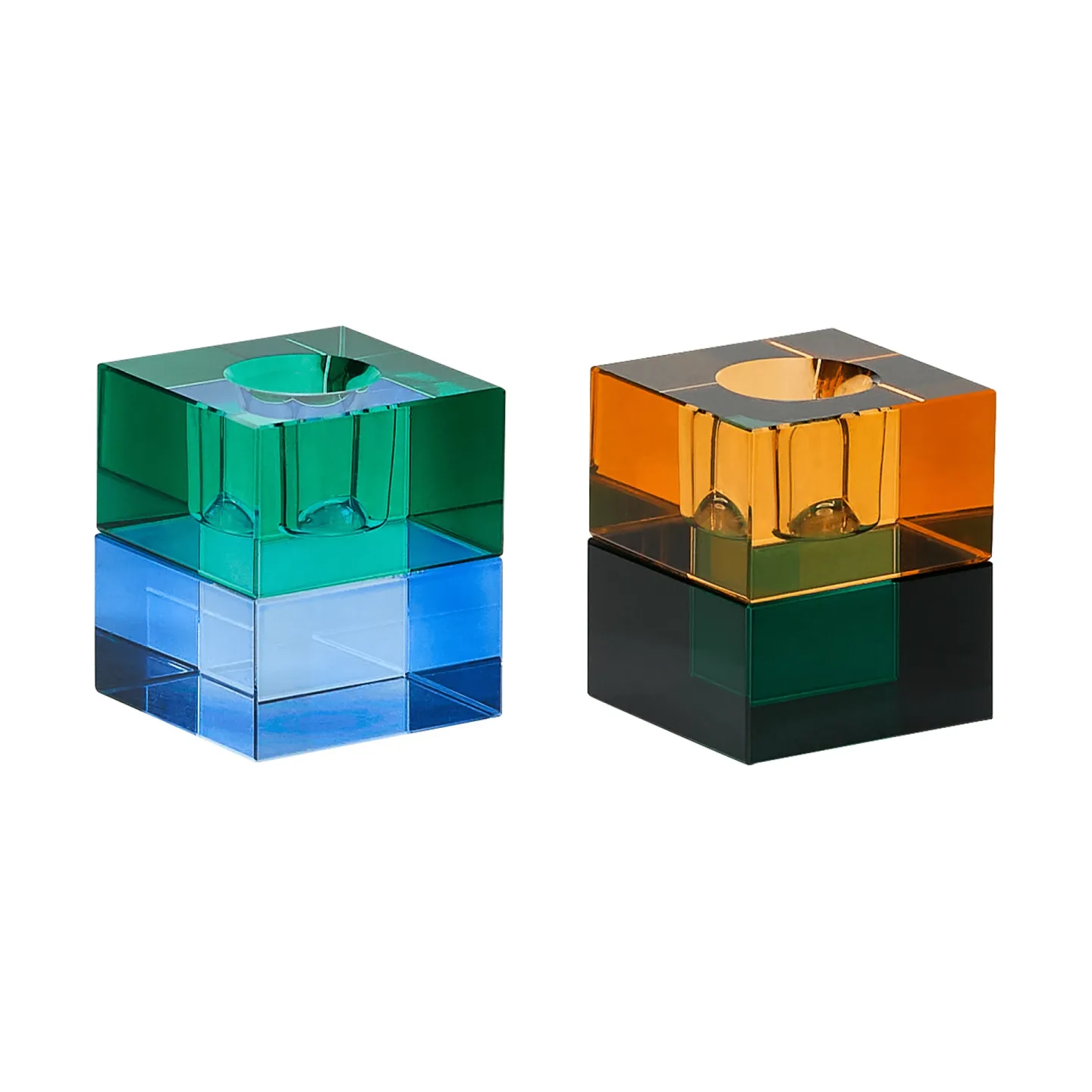 Hübsch Block Kerzenhalter 2-teilig Green-blue, orange-green