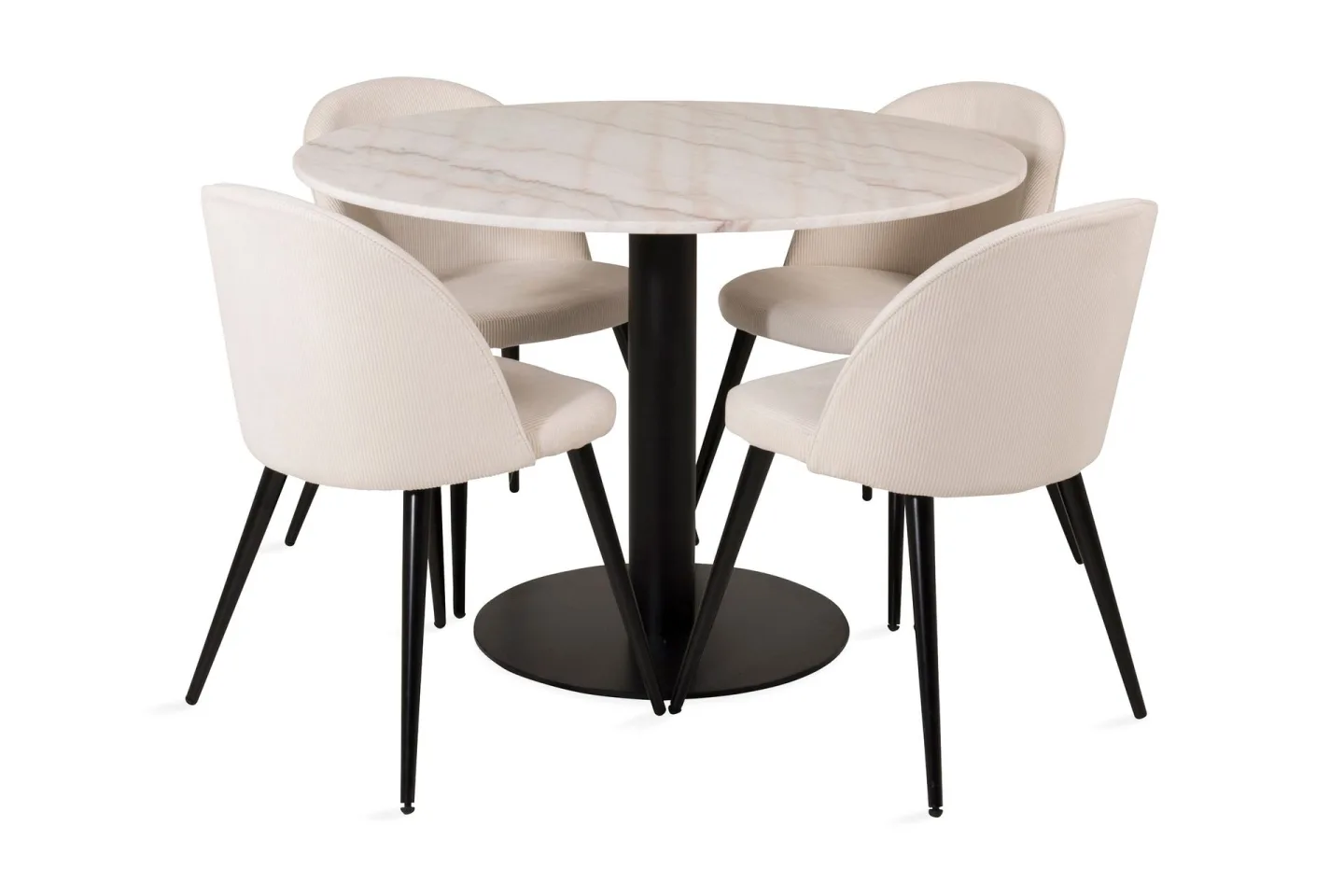 Admira Matbord 106 cm Runt Marmor med 4 st Valera Matstol - Beige / Marmor