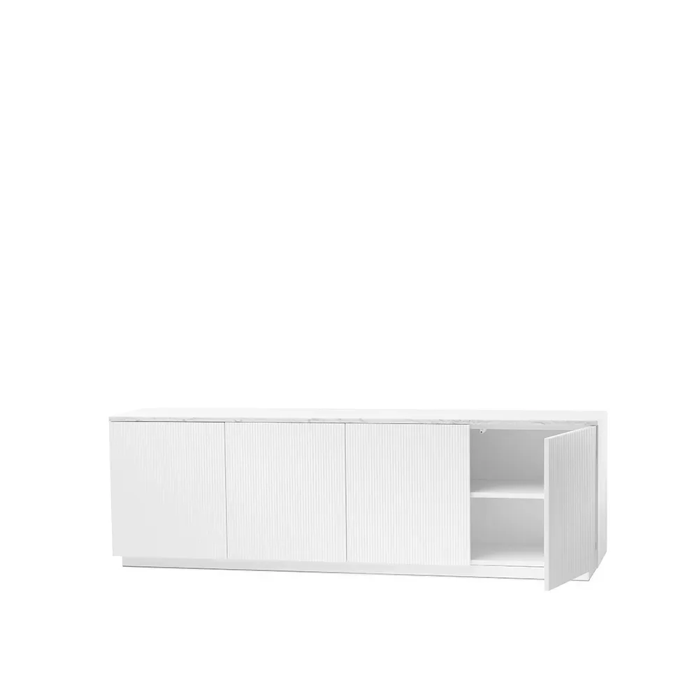 A2 Beam sideboard vit lack, vit sockel, toppskiva i carrara marmor