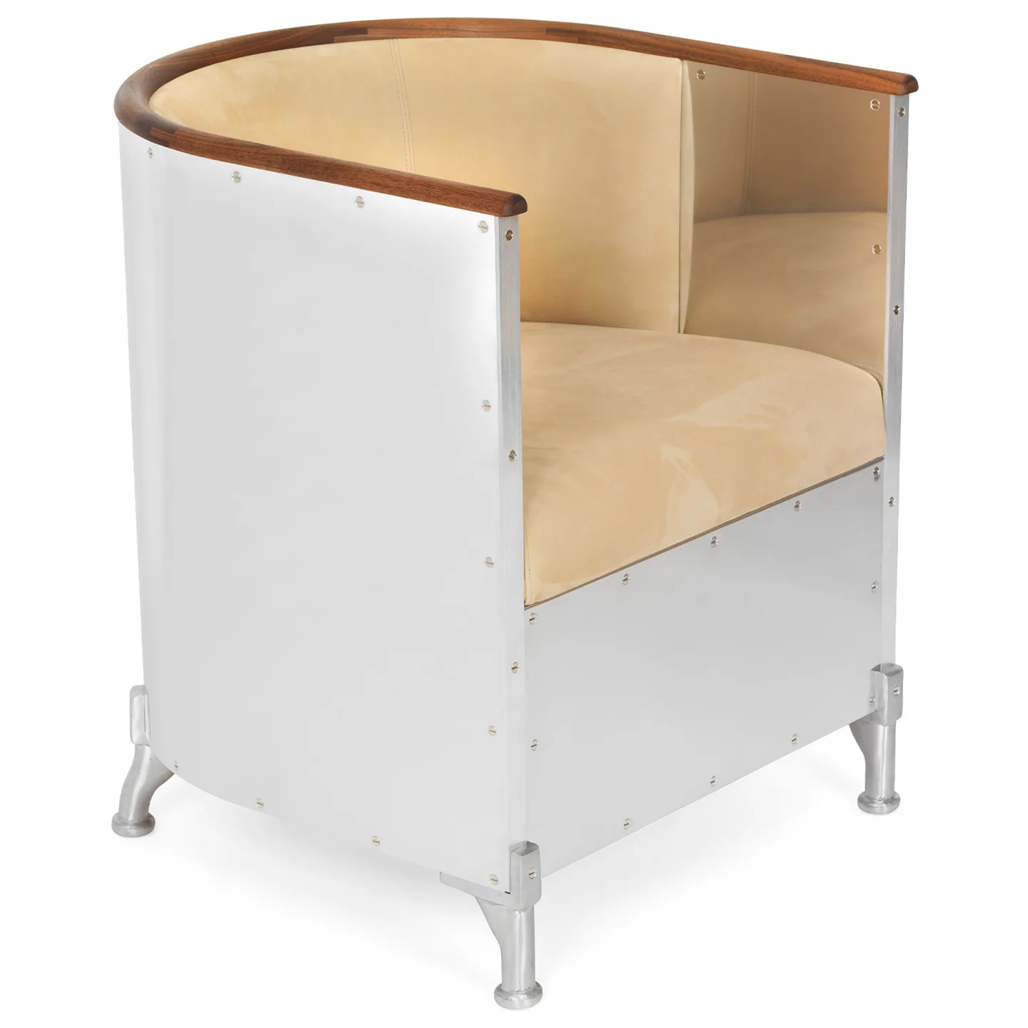 Källemo - Aluminium V.I.P Nubuk/Valnöt - Fåtöljer - Mats Theselius - Silver,Beige - Läder/Metall/Trä/Skum