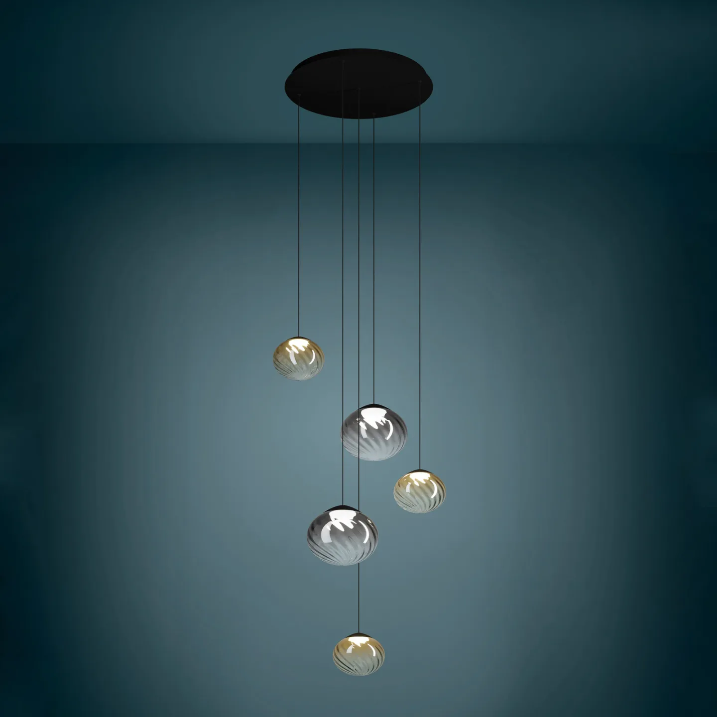 Pantoja Hängelampe schwarz/amber 68cm 5-flg - Stars of Light - Wohnzimmer - Modern - Glas - Mehrflammig