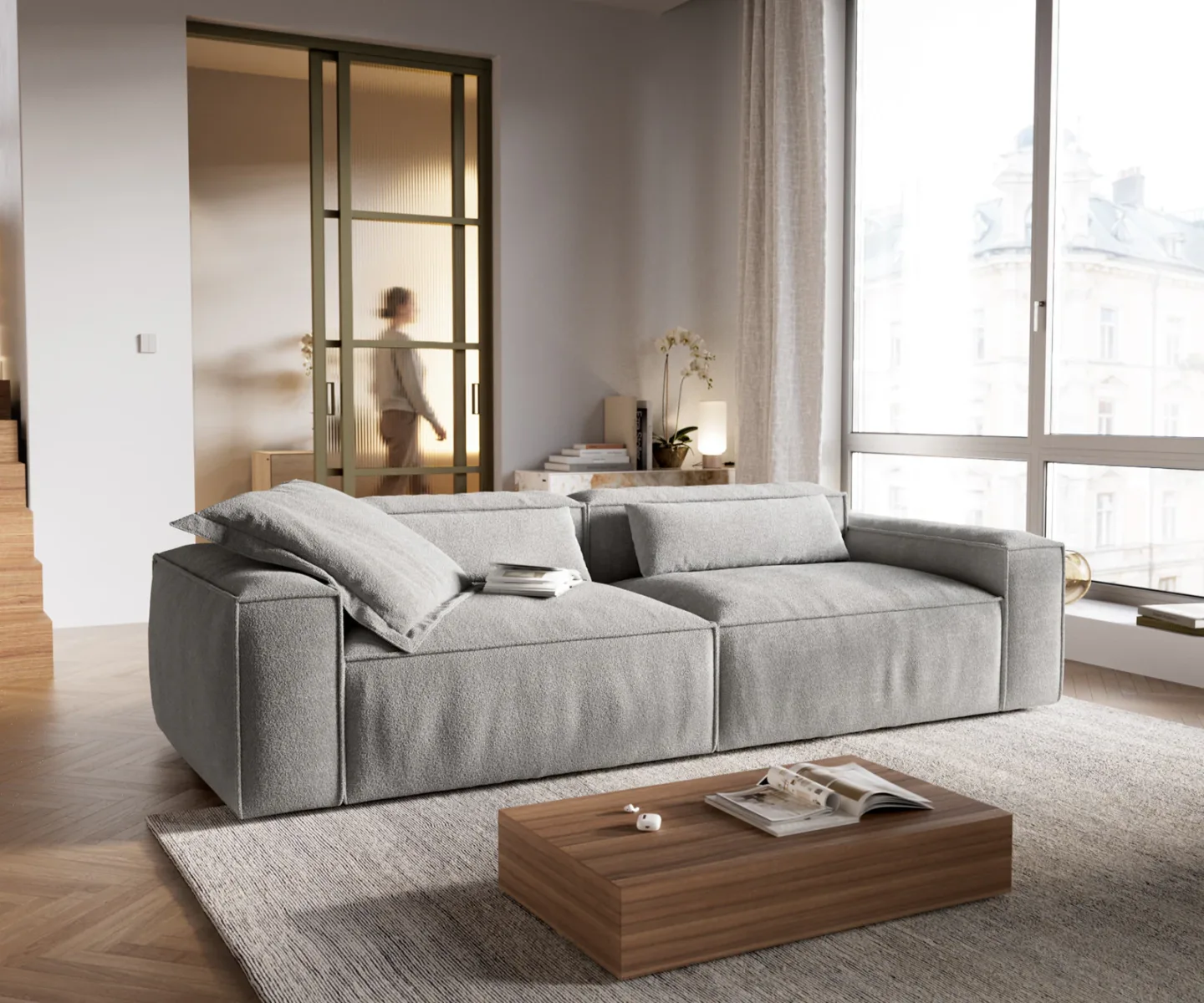 Big-Sofa Freestyle Cozy 280x110 cm Strukturstoff Soft Grau