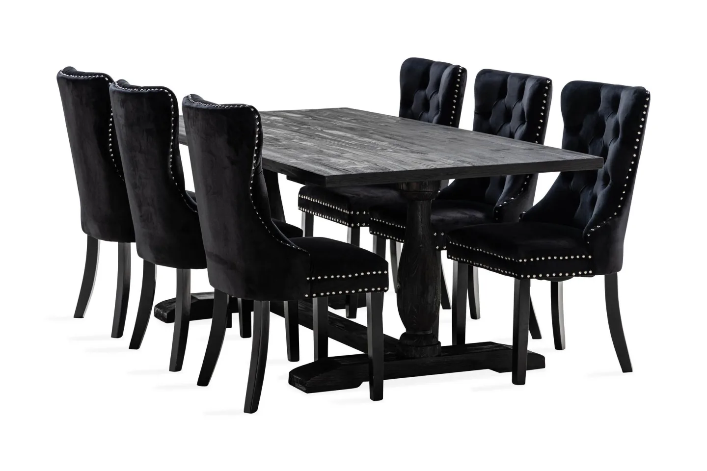 Dijon Matgrupp 200 cm inkl 6 Bergviken Stolar Sammet - Brun / Svart / Sammet