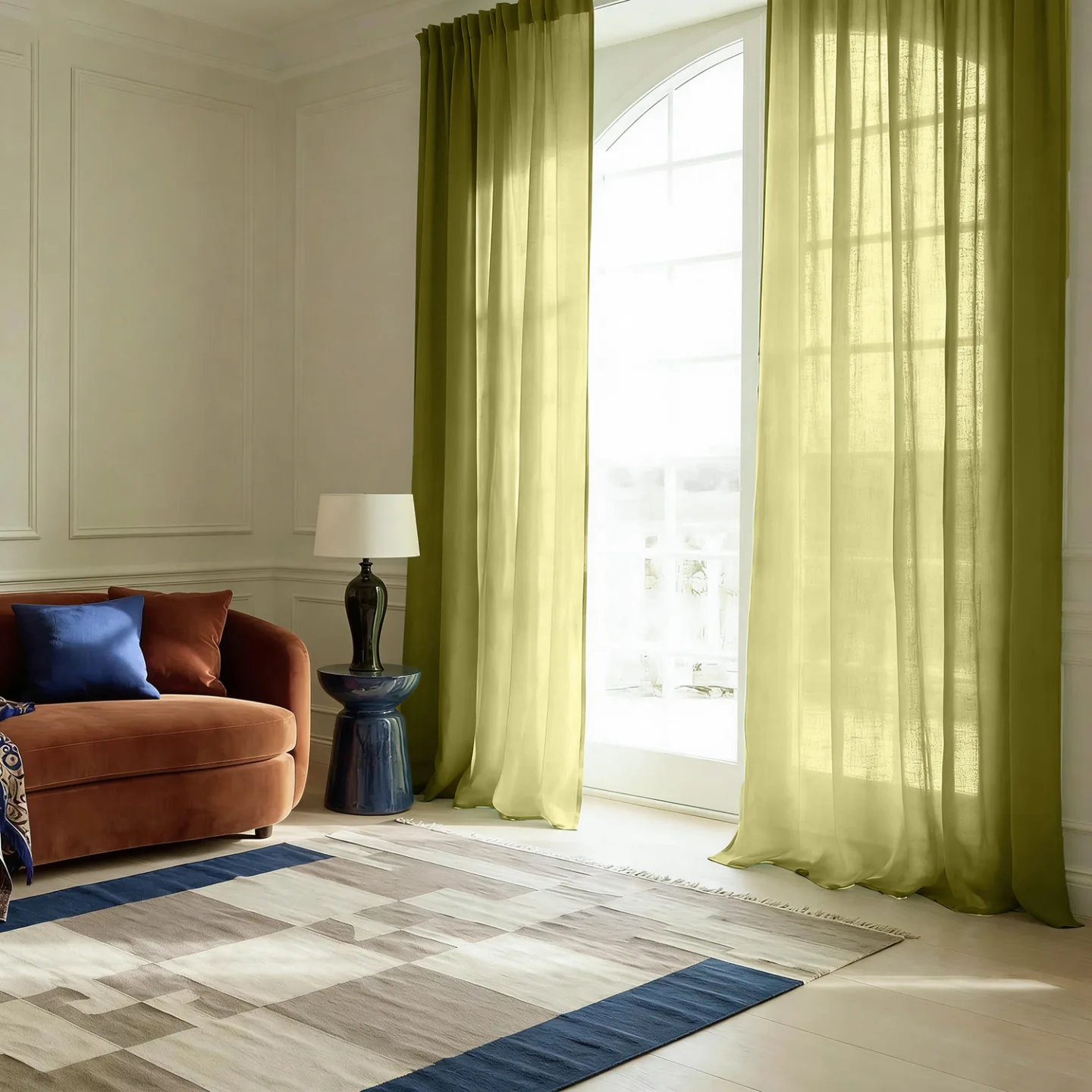 Gardiner 2-pk - Linmixgardin Lumira (grønn) (Størrelse: 140 x 250 cm)