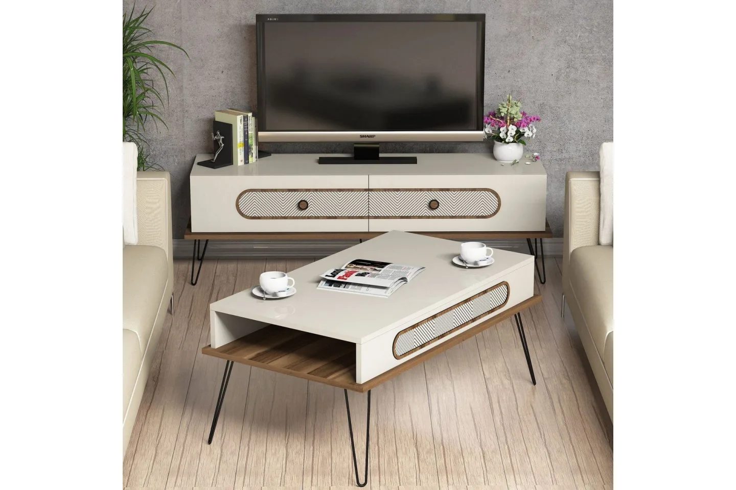 Hovdane TV-Möbelset 145 cm - Brun/Vit