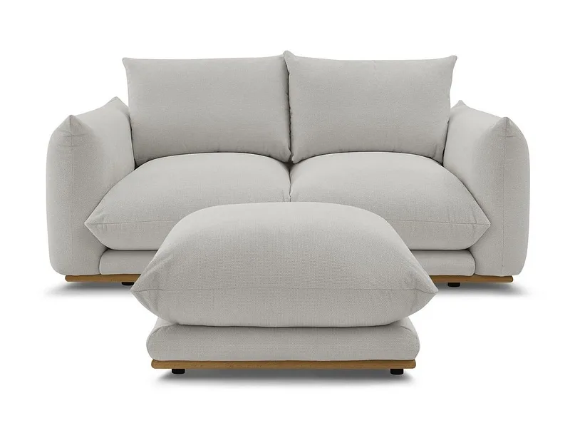 2er Sofa mit Hocker BOBOCHIC ERNEST Stoff hellgrau