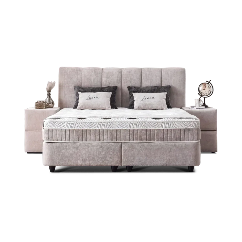Premium Boxspringbett 90×200 komplett mit Matratze, Topper & Bettkasten, Stoff Grau Beige, Lucia