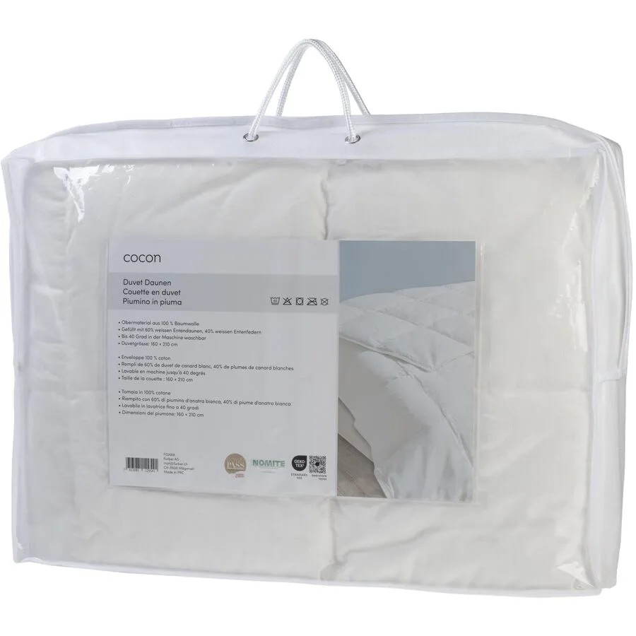 Duvet COCON Weiss Baumwolle/Federn B 160 cm Daunen/Entenfedern
