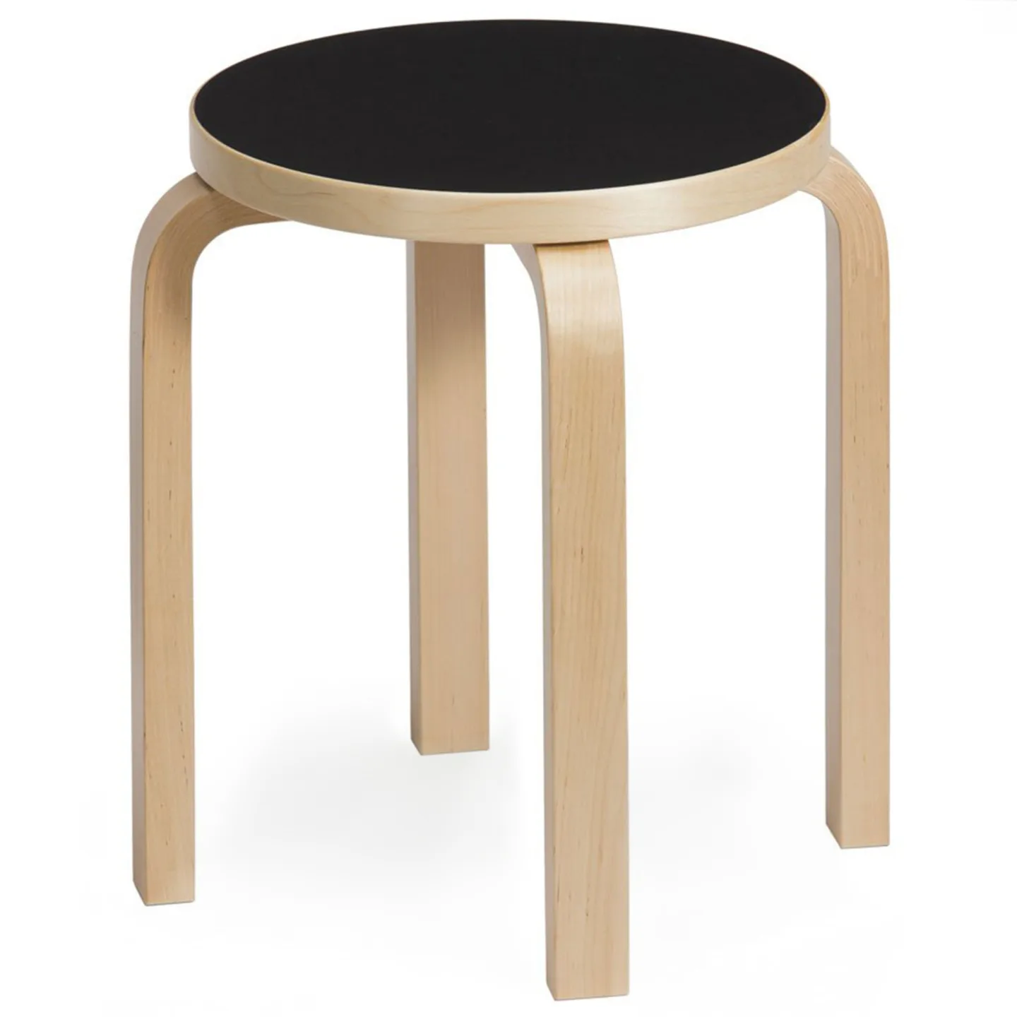 Artek - Pall E60, 4 ben, Klarlackade ben, Svart linoleum sits - Pallar - Alvar Aalto - Svart - Trä