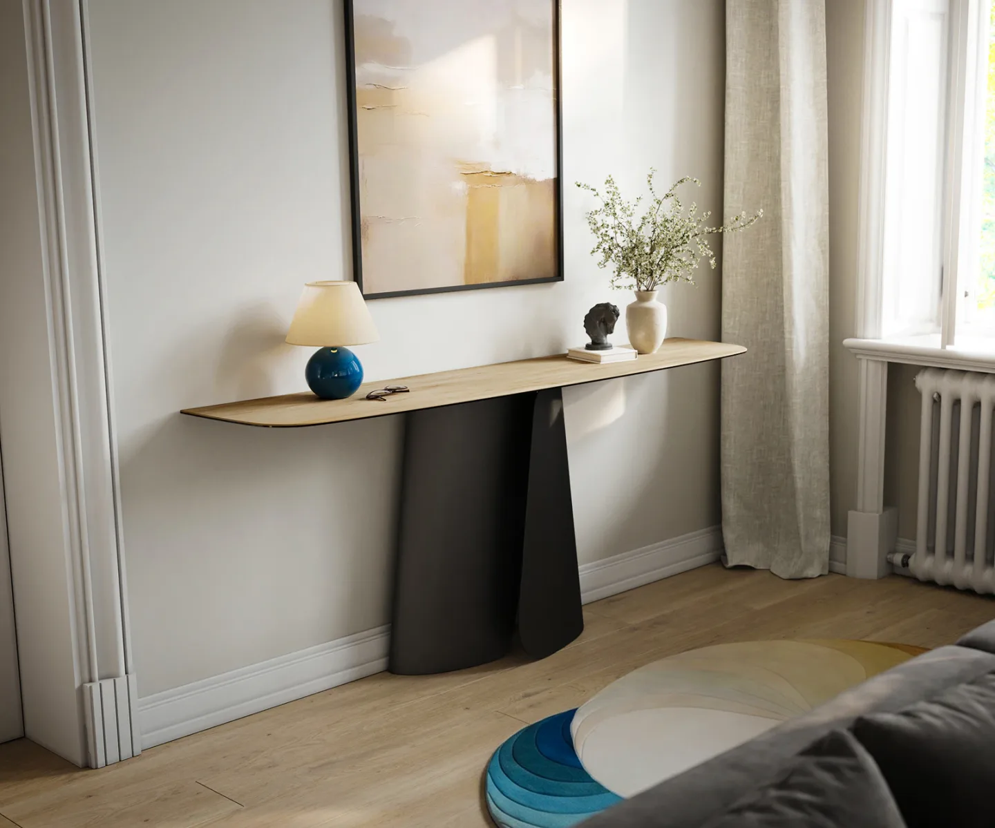 Konsolentisch Edge Boot 180x40 cm Keramik Laminam® Sabbia Eichefarbig Livos Metall Schwarz