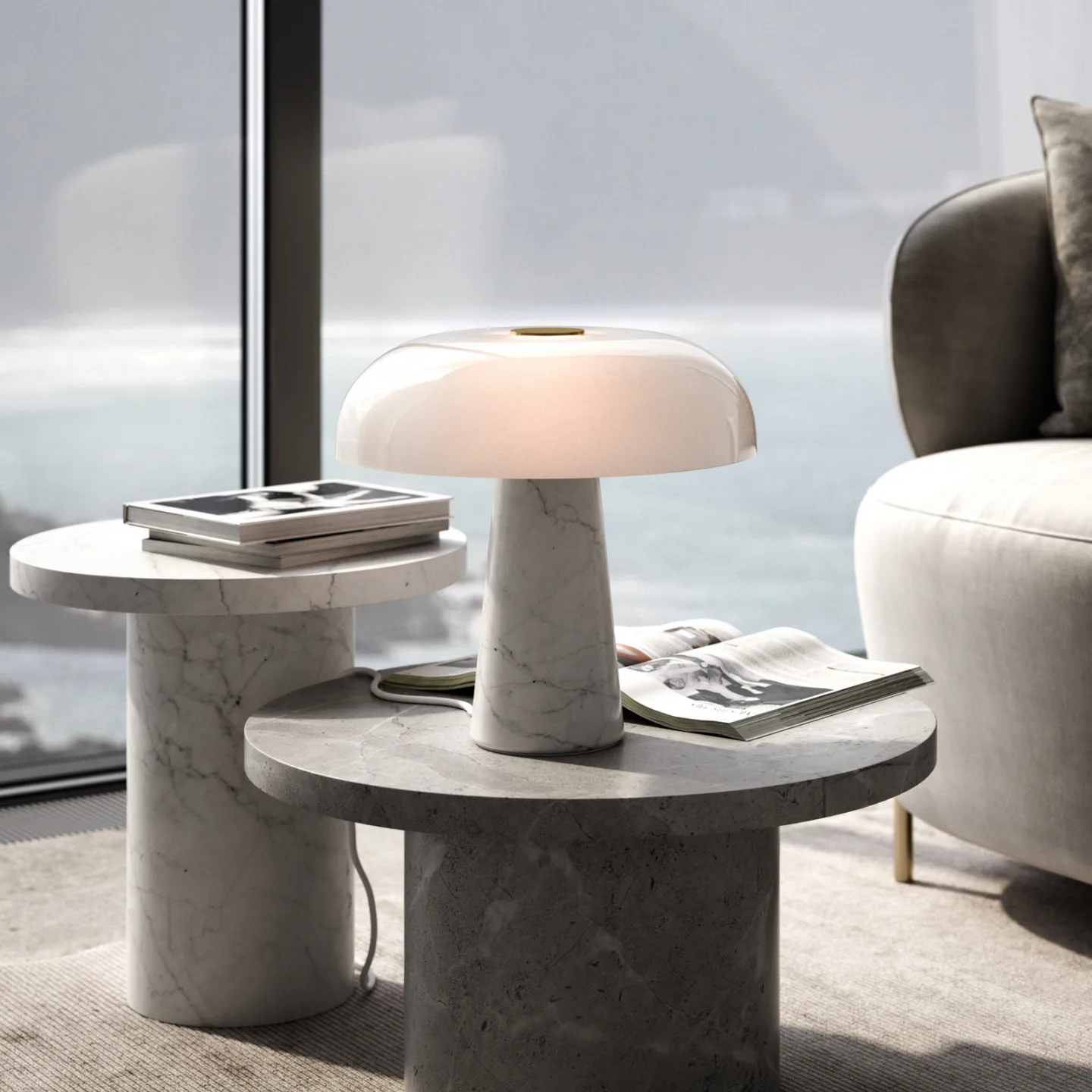 Glossy Bordlampe Hvid - DFTP DFTP by Nordlux - Stue - Design - Sten - Med skærm