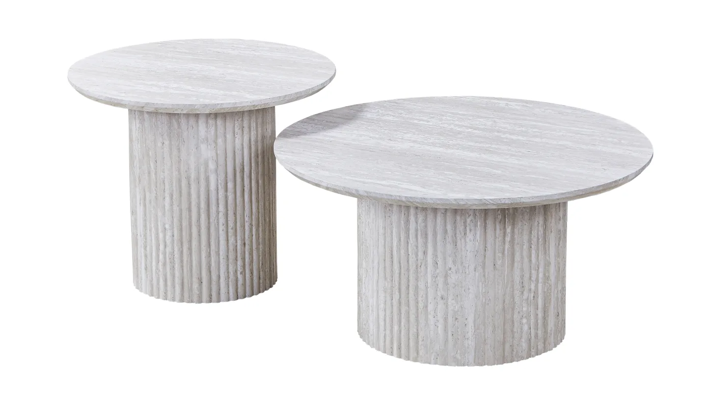 Couchtisch 2er-Set Kalksteinoptik weiß - 80 cm - 60 cm - LIANA