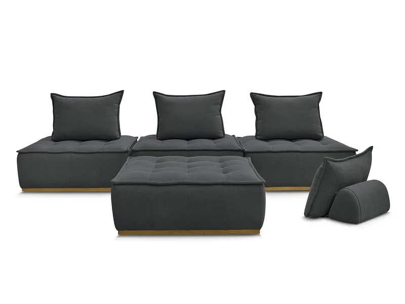 3er Sofa mit Hocker BOBOCHIC ELISA Stoff mit Textur dunkelgrau