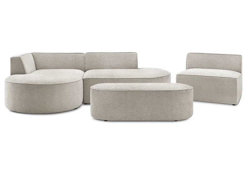 Ecksofa mit Hocker BOBOCHIC ROUSSEAU Stoff mit Textur beige