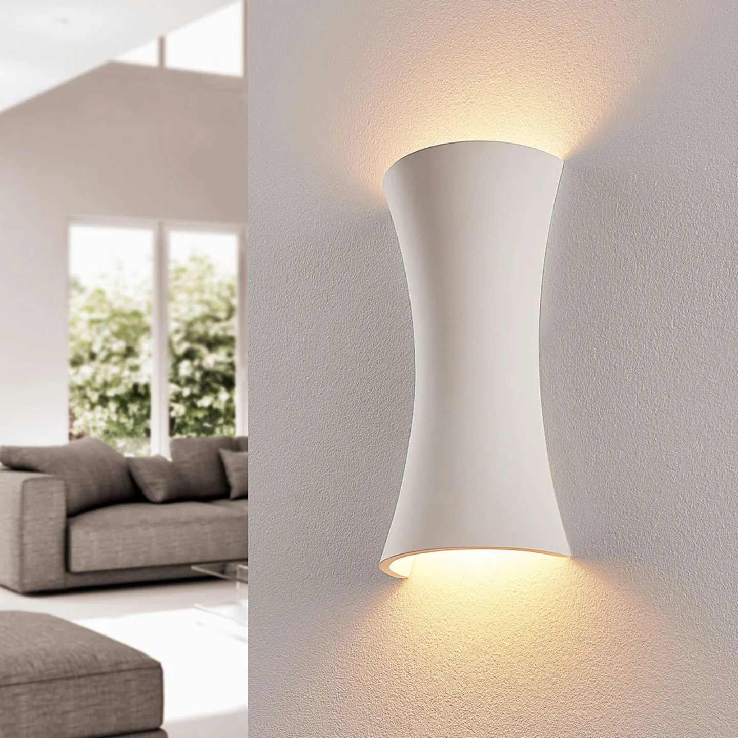 Edon Wandleuchte Cast White - Lindby - Schlafzimmer - Modern - Gips / Ton - Mehrflammig