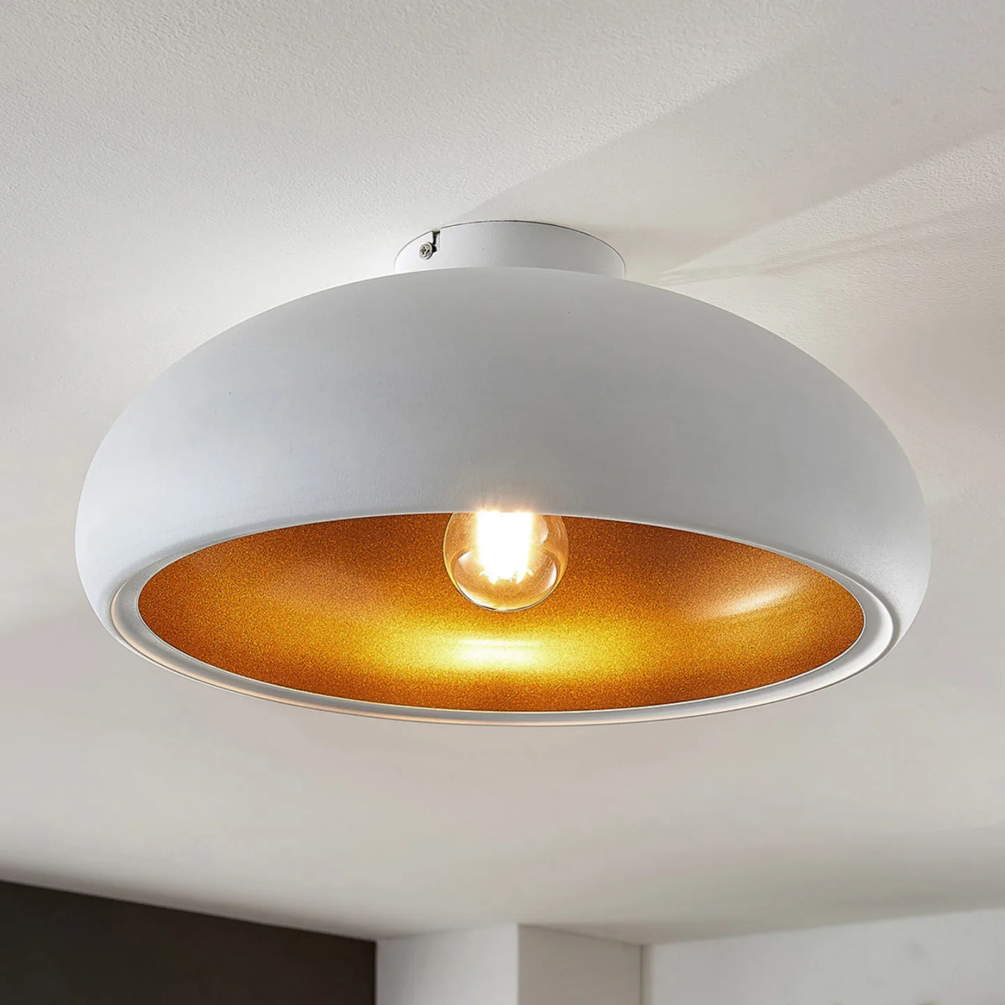 Gerwina Deckenleuchte White/Gold - Lindby - Wohnzimmer - Modern - Metall - Rund