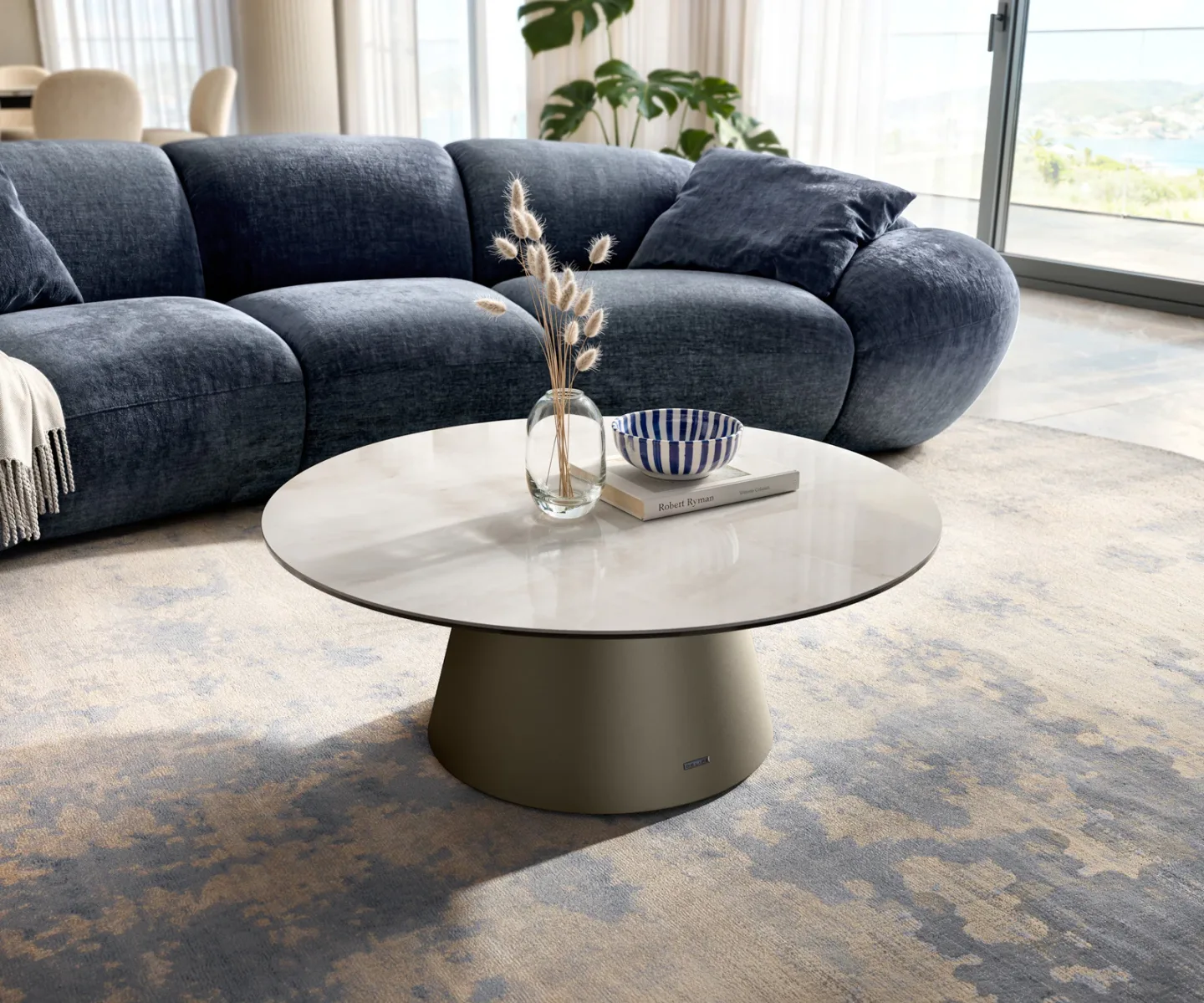 Couchtisch Edge Rund 90x90 cm Keramik Onyx Champagne Borna Effektfinish Titan