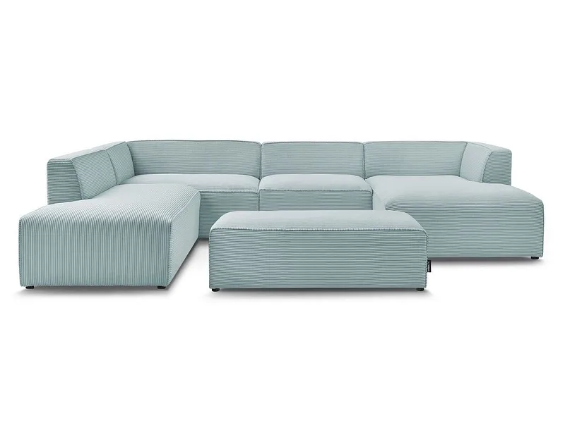 Panorama-Ecksofa mit Hocker BOBOCHIC MEGEVE Cord-Stoff hellblau