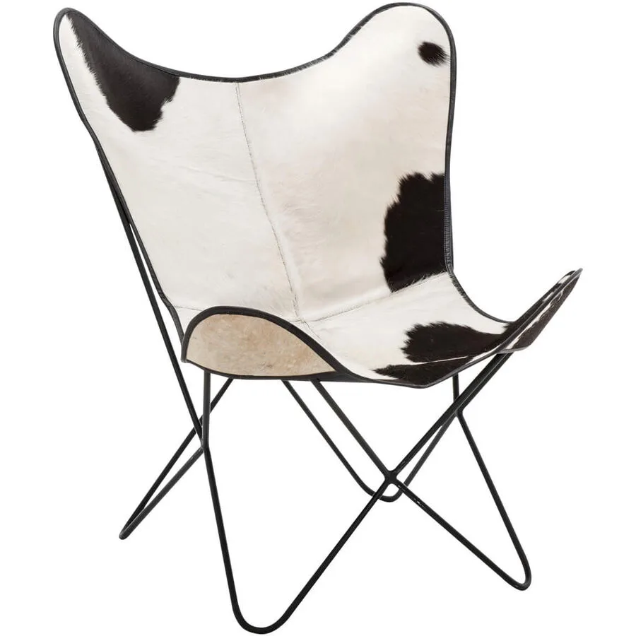 Sessel Wengen Schwarz, Weiss, Braun Leder, Eisen B 75 T 87 H 86 cm