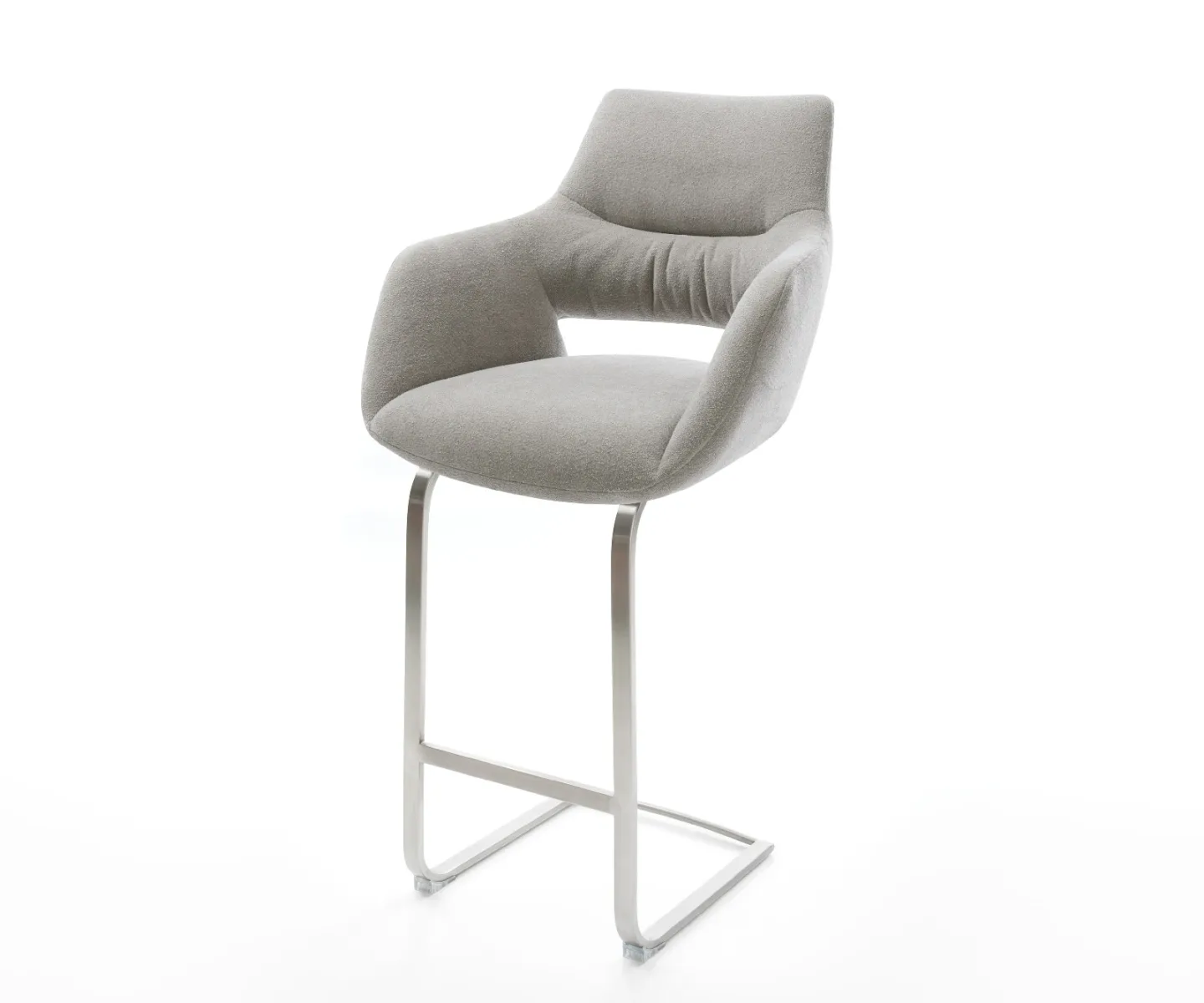 Barstuhl Yago-Flex Strukturstoff Soft Grau Freischwinger Flach Edelstahl Silberfarben Taschenfederkern