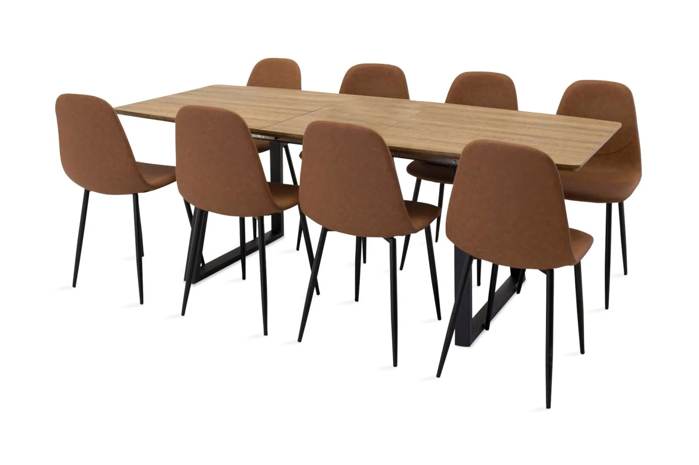 Leah Förlängningsbart Matgrupp med 8 Pontus Köksstol - Konstläder Brun/Beige