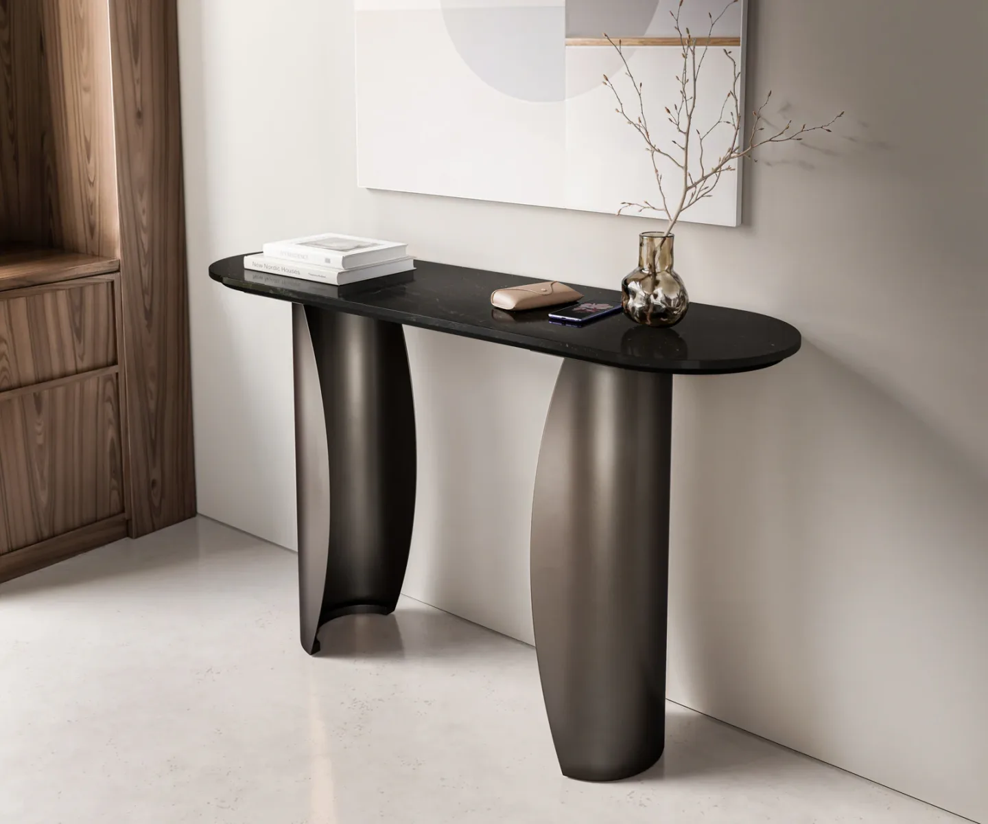 Konsolentisch Solena 135x40 cm Marmor Schwarz Silber Metall Black Antique