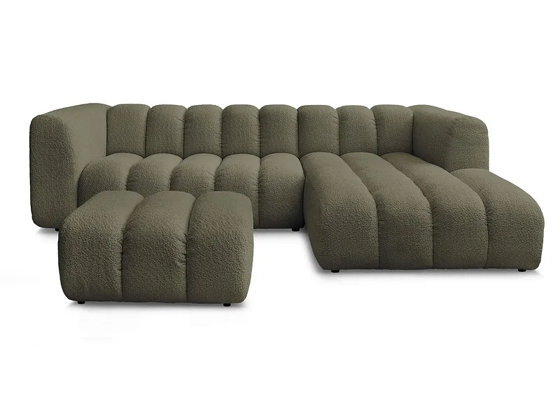 Ecksofa mit Hocker BOBOCHIC TALIA Boucle-Stoff grün