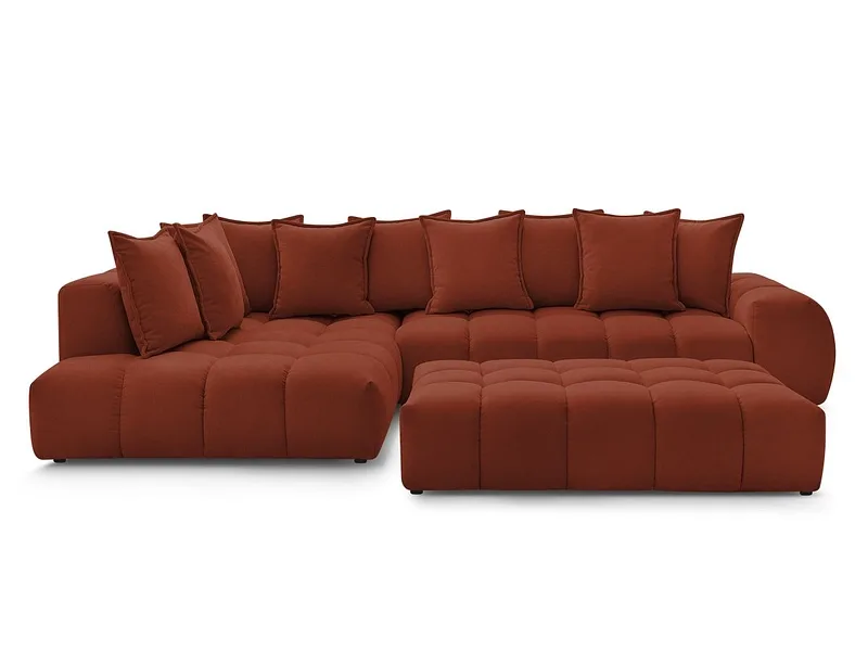 Ecksofa mit Hocker BOBOCHIC EVEREST Stoff mit Textur orange