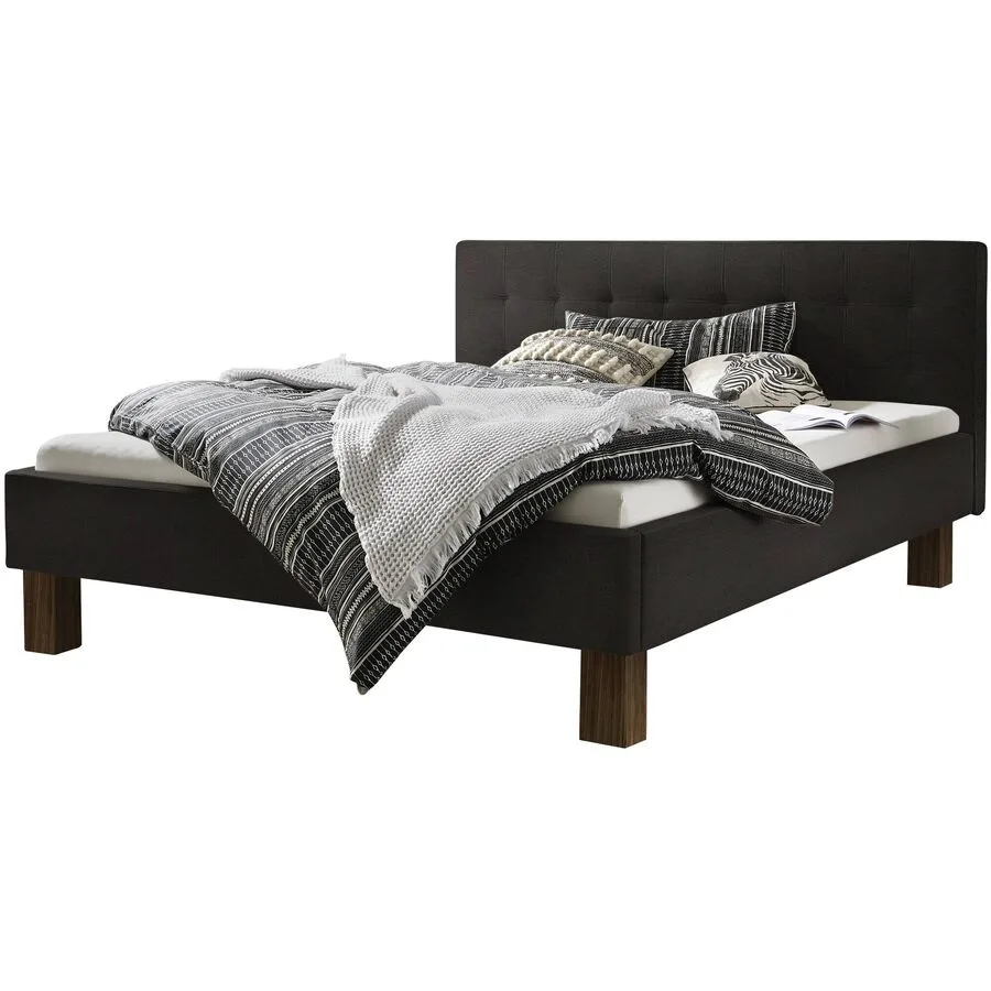 Hasena Bett Dream Pronto Braun Stoff, Nussbaum Massivholz 180 x 200 cm