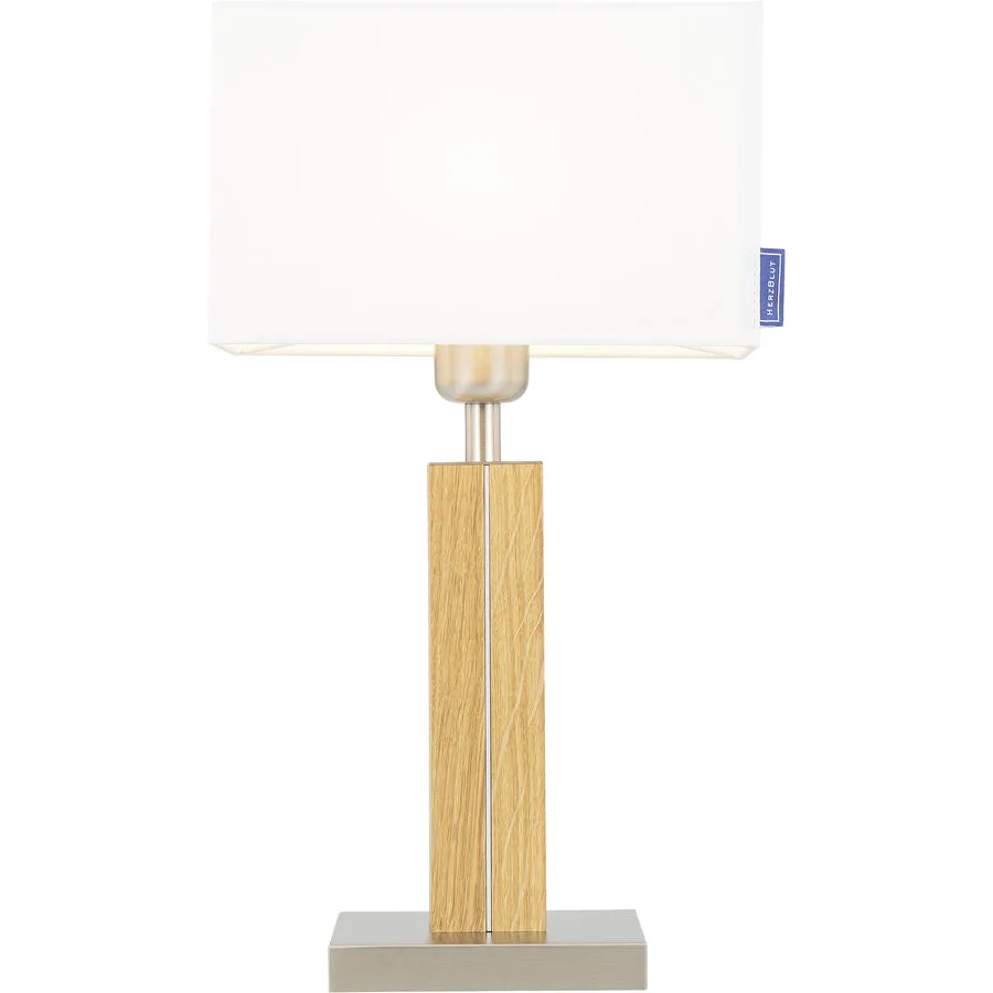 HERZBLUT Tischlampe Dana Q Weiss/Braun Holz 23.5 cm 40 cm - Farbe: natur/weiss - Material: Nickel/Holz