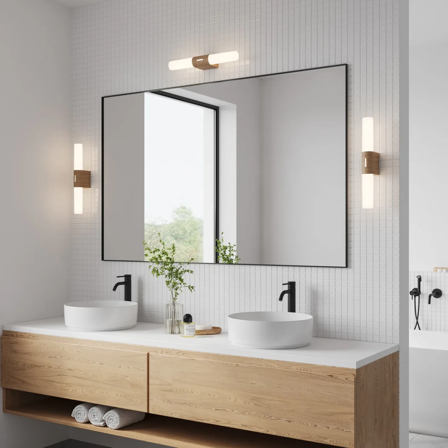Helva Double Basic Wandleuchte Wood Foil - Nordlux - Badezimmer - Kunststoff - Mehrflammig