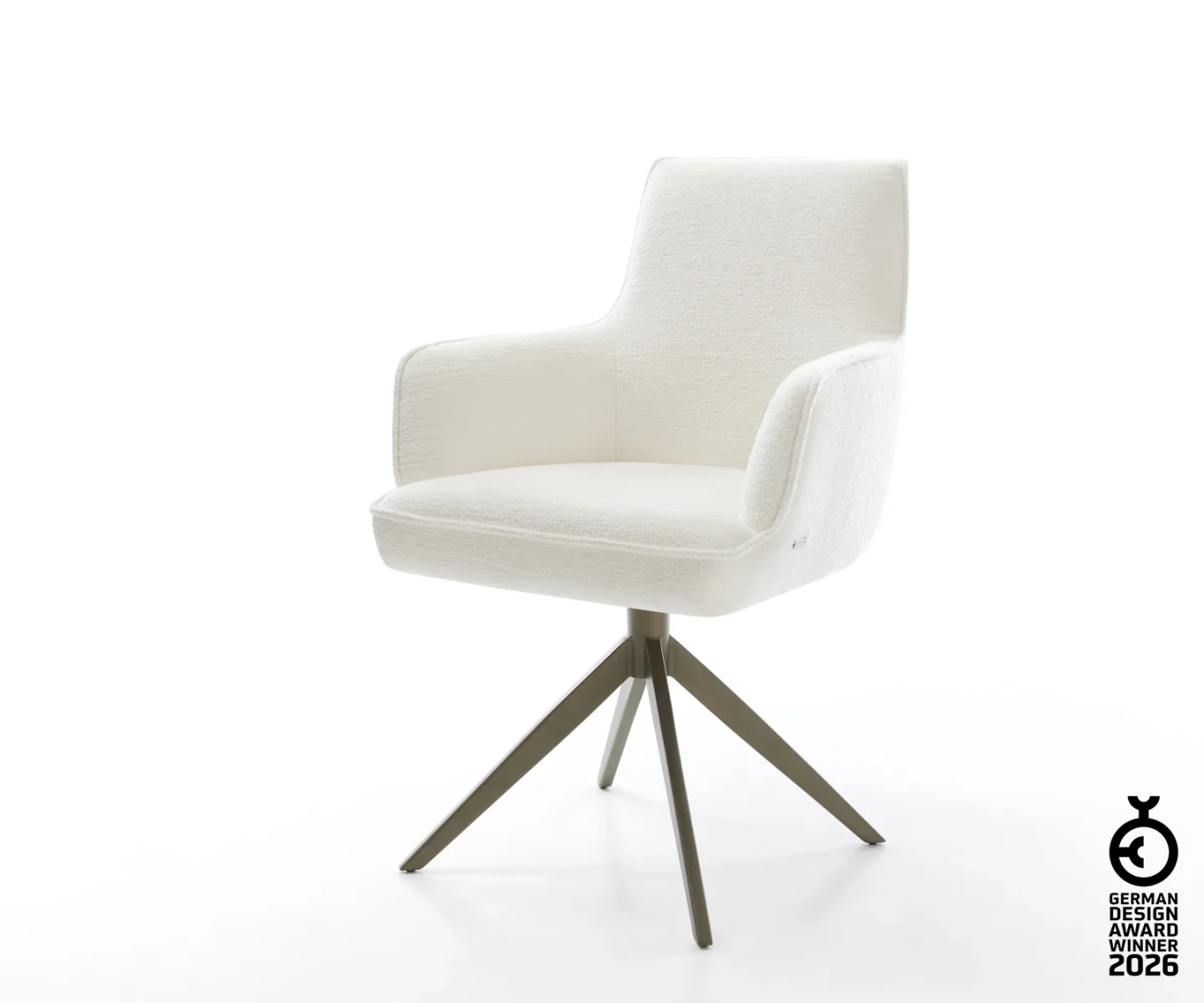 Drehstuhl Heira-Flex mit Armlehnen Bouclé Soft Beige Kreuzgestell breit Effektfinish Titan 360° drehbar Wippfunktion Taschenfederkern