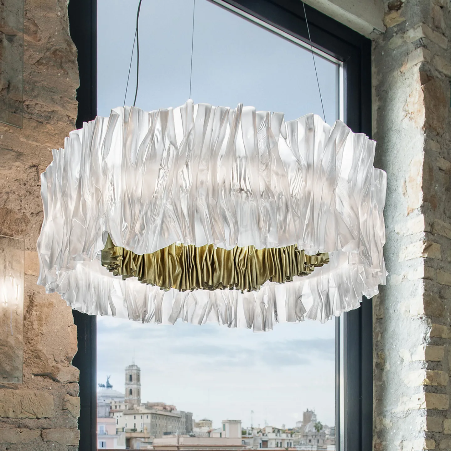 Accordéon LED-hengelampe, gull, 3000 K - Slamp - Stue - Design - Plast