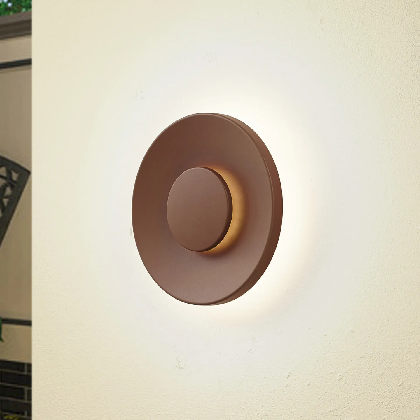Kayana utendørs LED-vegglampe, rustfarget, aluminium, 24 cm – Lucande - Terrasse - Moderne - Rund