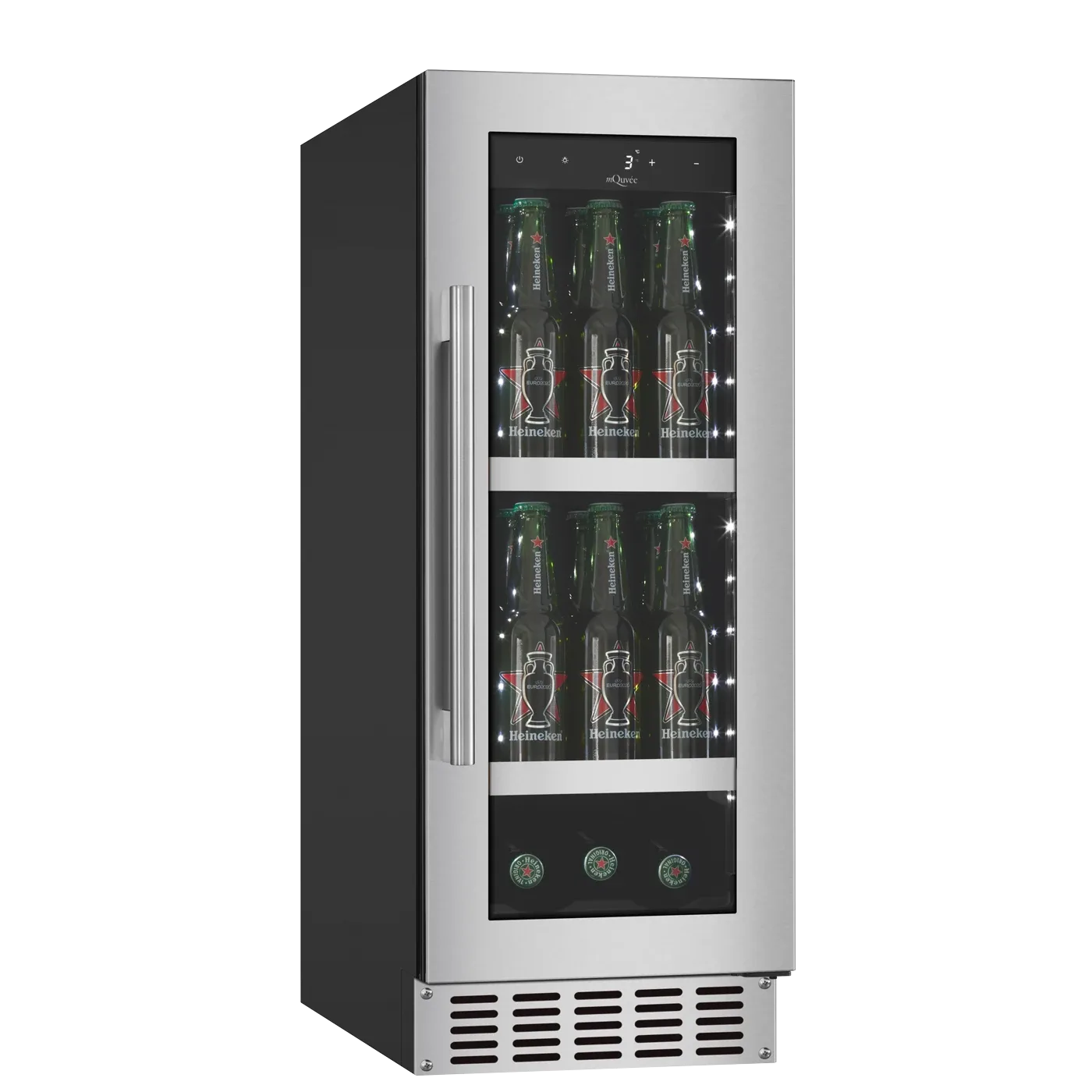 Einbau-Getränkekühlschrank Edelstahl, Digitalanzeige - mQuvée BeerServer 30 Edelstahl, einbaufähig unter der Theke, Kompressorkühlung
