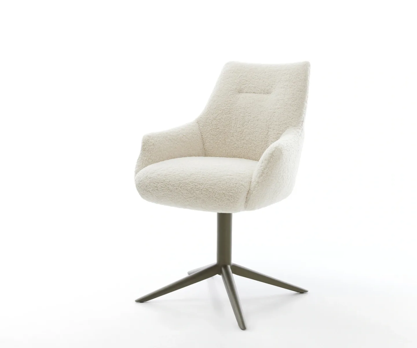 Drehstuhl Alja-Flex mit Armlehnen Teddystoff Beige Fußkreuz Effektfinish Titan 360° drehbar Wippfunktion Taschenfederkern