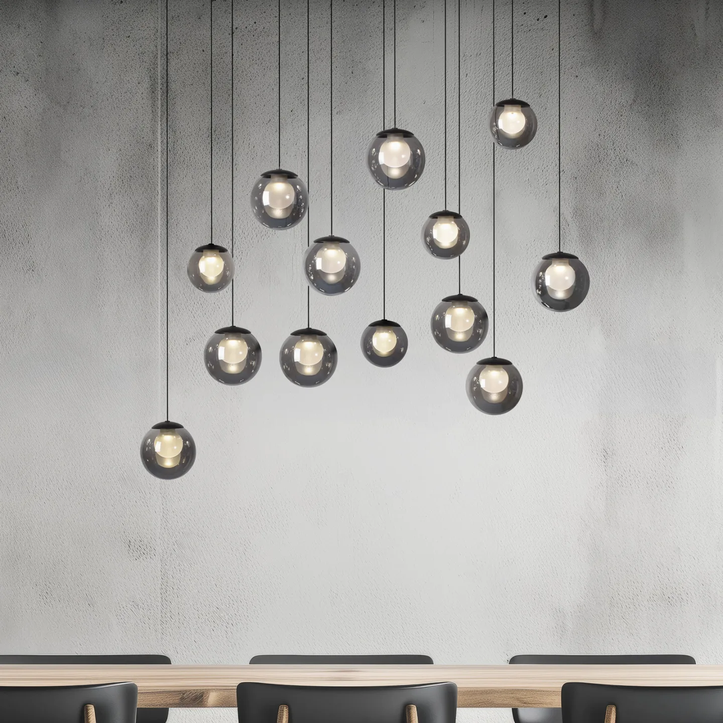 Popup LED-Hängelampe, grau/rauchgrau, 100 cm, 13-fl. - PURE - Wohnzimmer - Glas - Mit Schirm