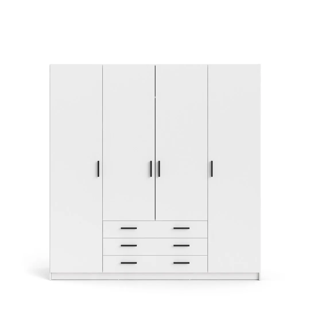 Spell Kleiderschrank B183 cm 4 Türen und 3 Schubladen weiß.