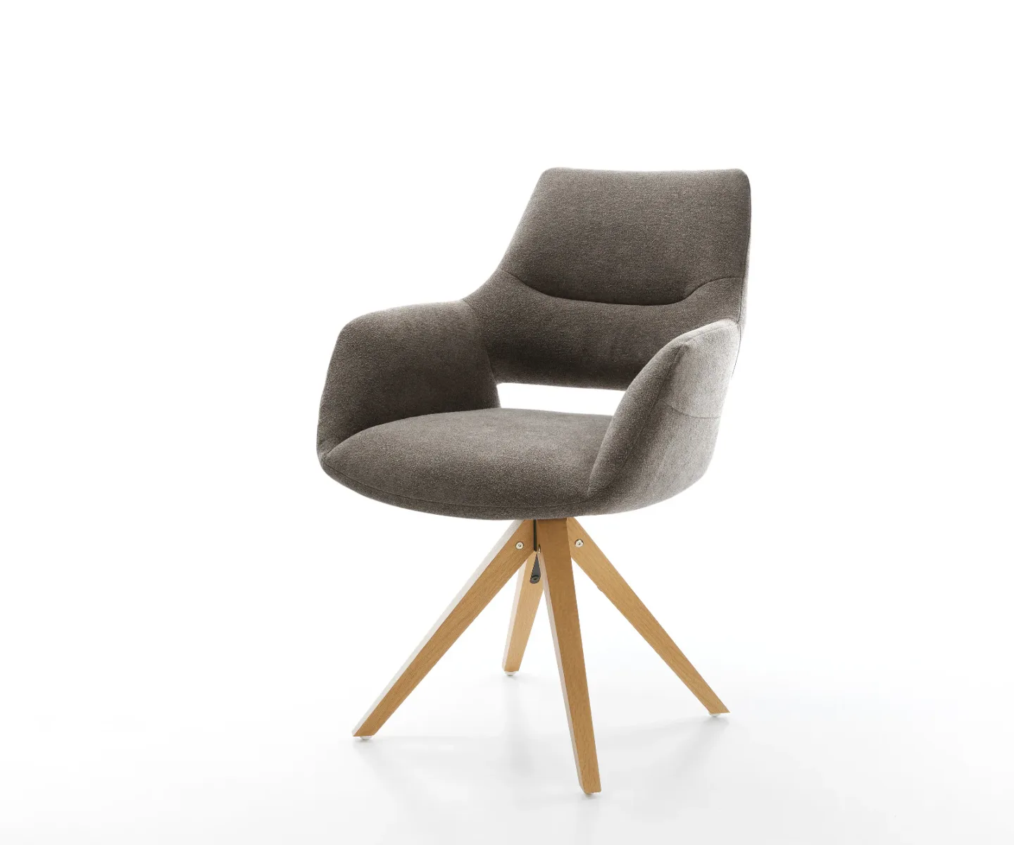 Drehstuhl Yago-Flex mit Armlehnen Strukturstoff Soft Taupe Holzgestell kantig Natur 360° drehbar Taschenfederkern