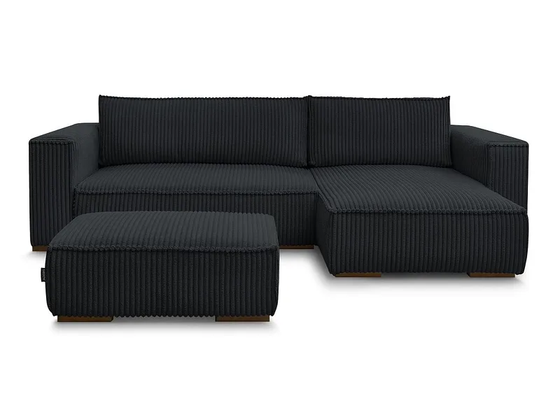 Ecksofa mit Hocker BOBOCHIC CHELSEA Cord-Stoff schwarz