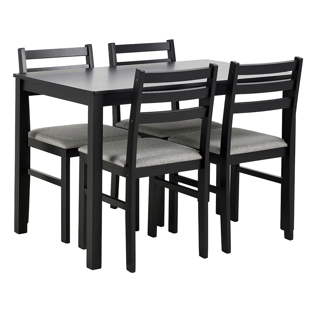 Alicante Essgruppe Tisch und 4 Stühle 70x110cm Schwarz.