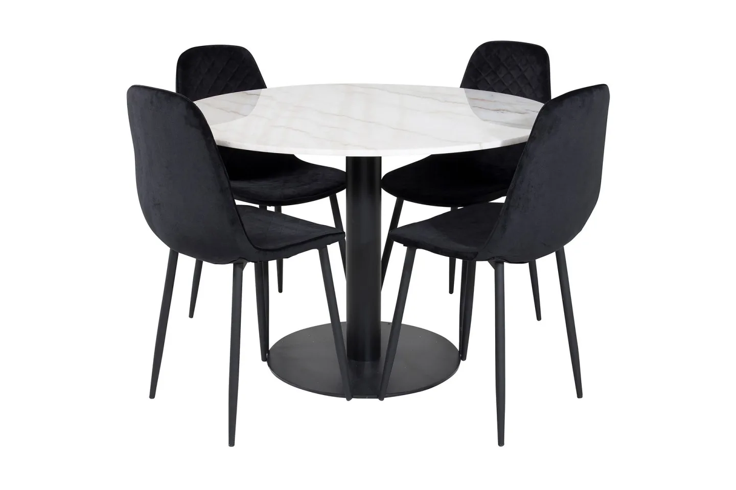 Admira Matgrupp 106 cm Rund inkl 4 Ypas Stolar - Marmor/Vit/Svart