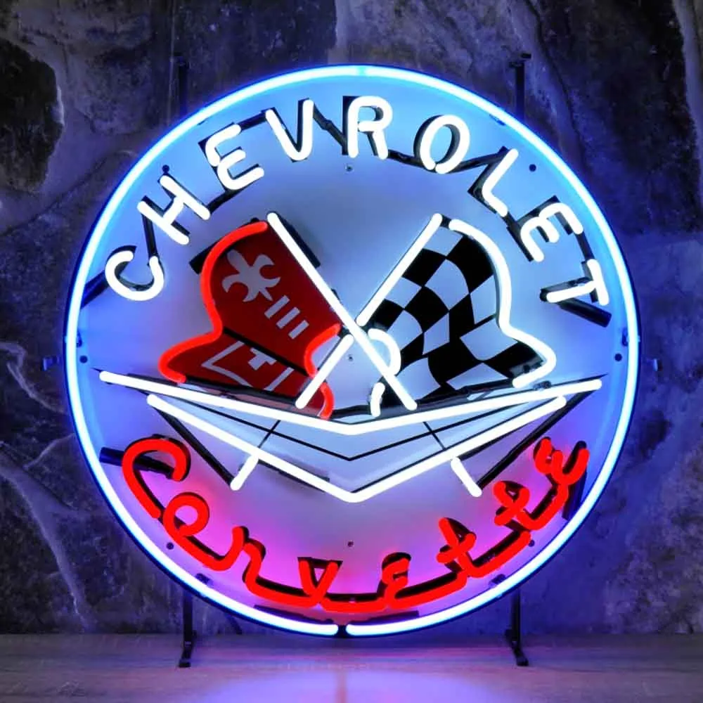Neonskylt Chevrolet Corvette med bakgrund