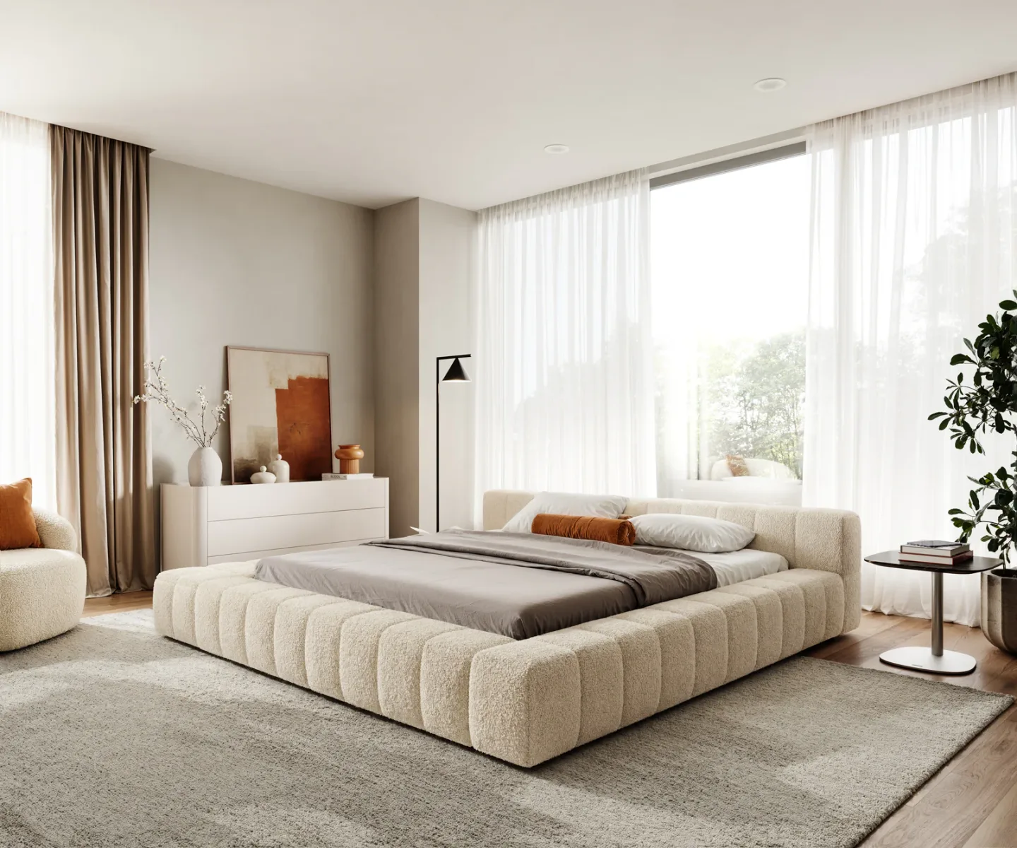 Polsterbettgestell Espazio 180x200 cm Teddystoff Beige mit Stauraum
