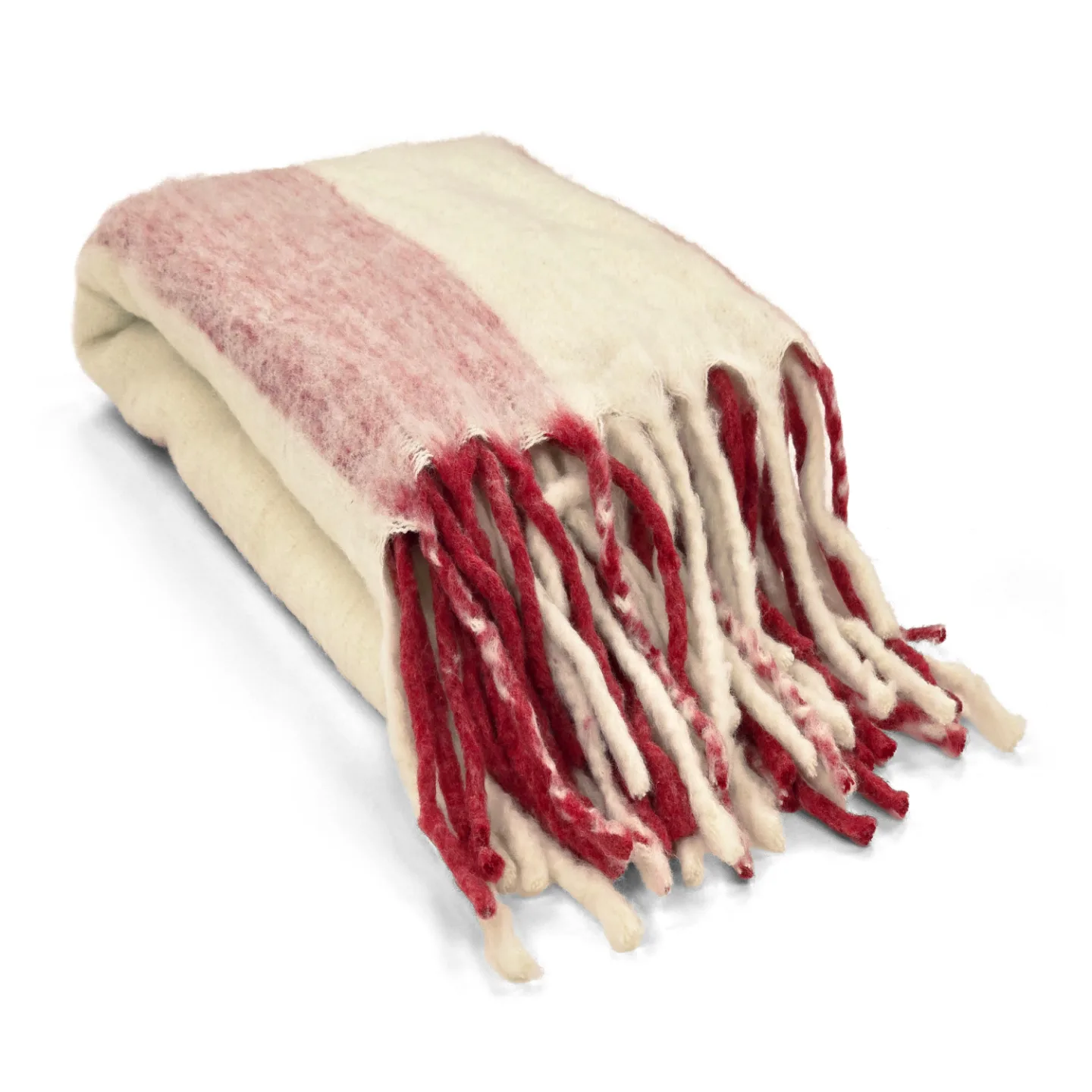 Tepper - Ullmixpledd - Beatriz Stripe (rød/hvit) (Størrelse: 130 x 170 cm)